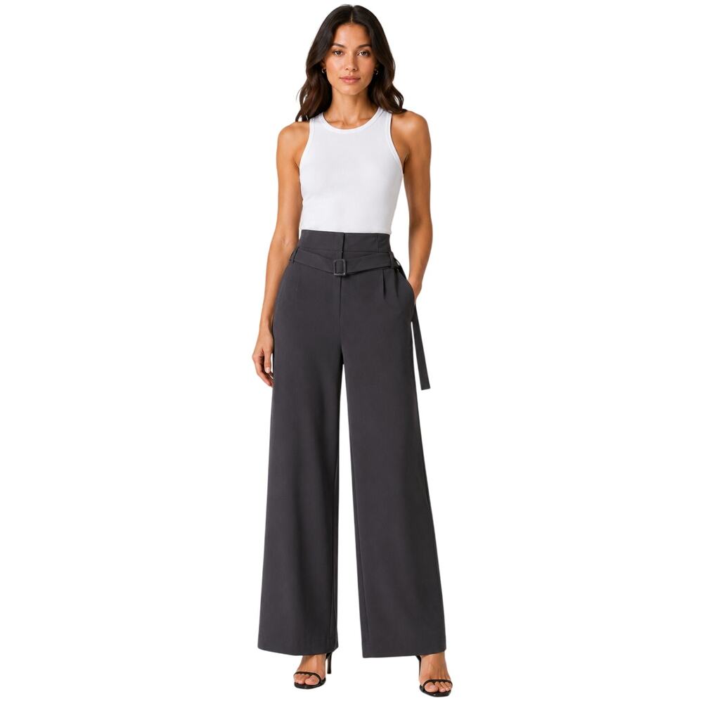 'S MaxMara Cotton Blend Belted High Rise Pants Charcoal Gray Women's Size 8